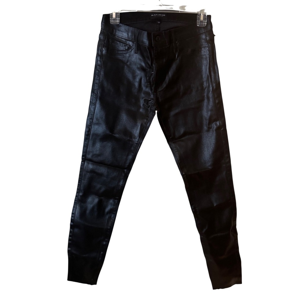 Black Orchid Women's Black Noah Ankle Fray Coated Skinny Denim Jeans Size 26